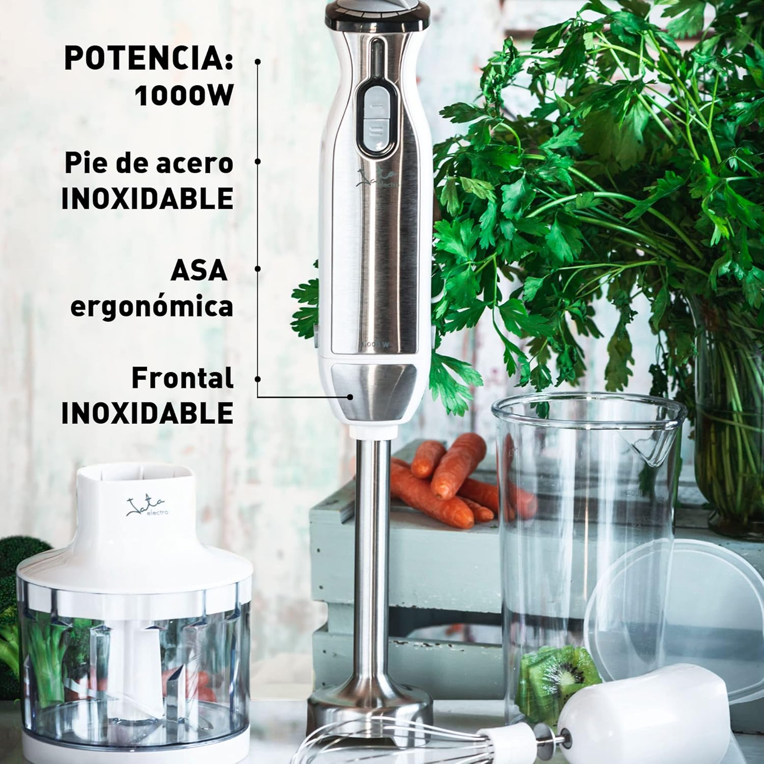 8179XL-kbYL._AC_SL1500_ Mixeur Plongeant JaTA Inox avec Accessoires – 1000W – 2 Vitesses – BT199 – Image 1
